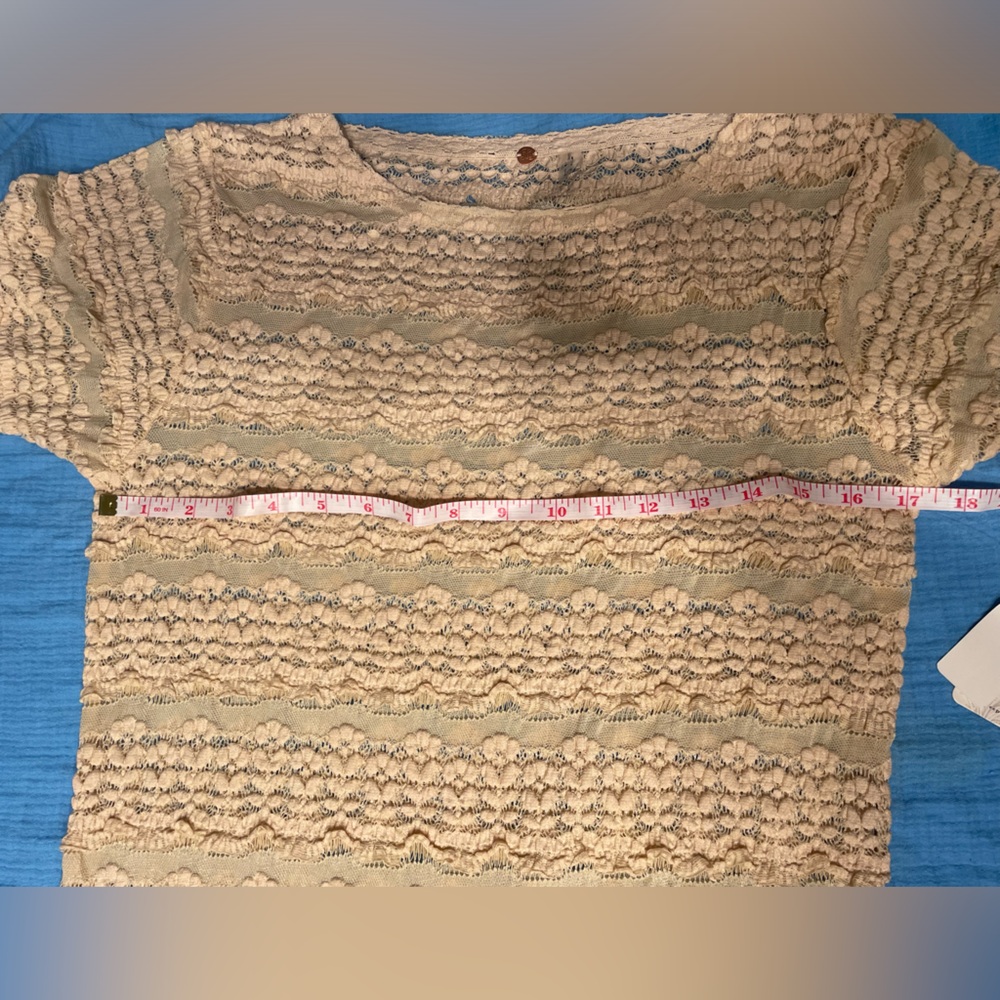 Free People Lace Short Sleeve Cream Tee - Picture 10 of 10